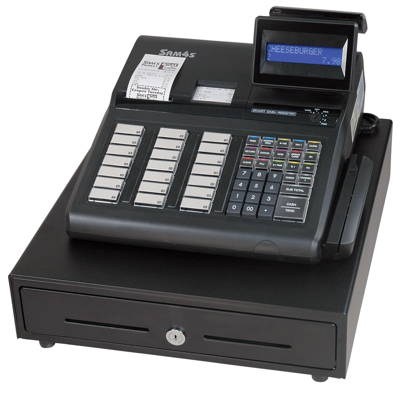 SAM4S ER-945 Cash Register with raised keyboard and customer display